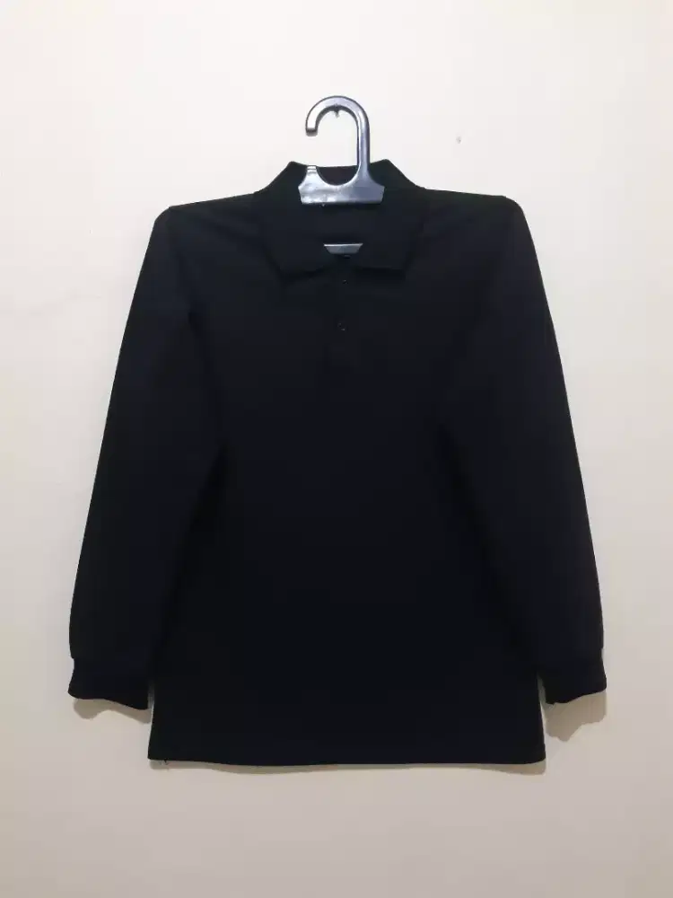 BAJU/KAOS POLO HITAM POLOS LENGAN PANJANG POLOS SIZE M