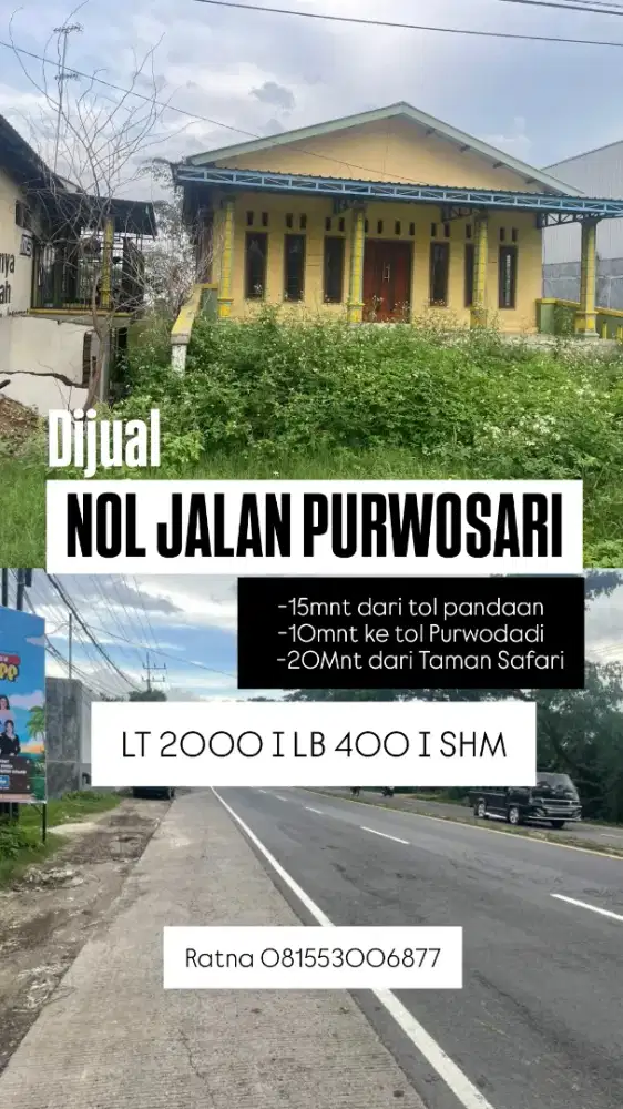 Dijual Bangunan di Purwosari Kab. Pasuruan 
15mnt dari tol pandaan