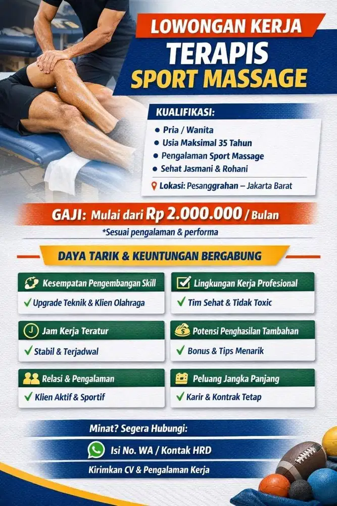 Lowongan Kerja Massage/Pijit dgn pendekatan Sport Massage