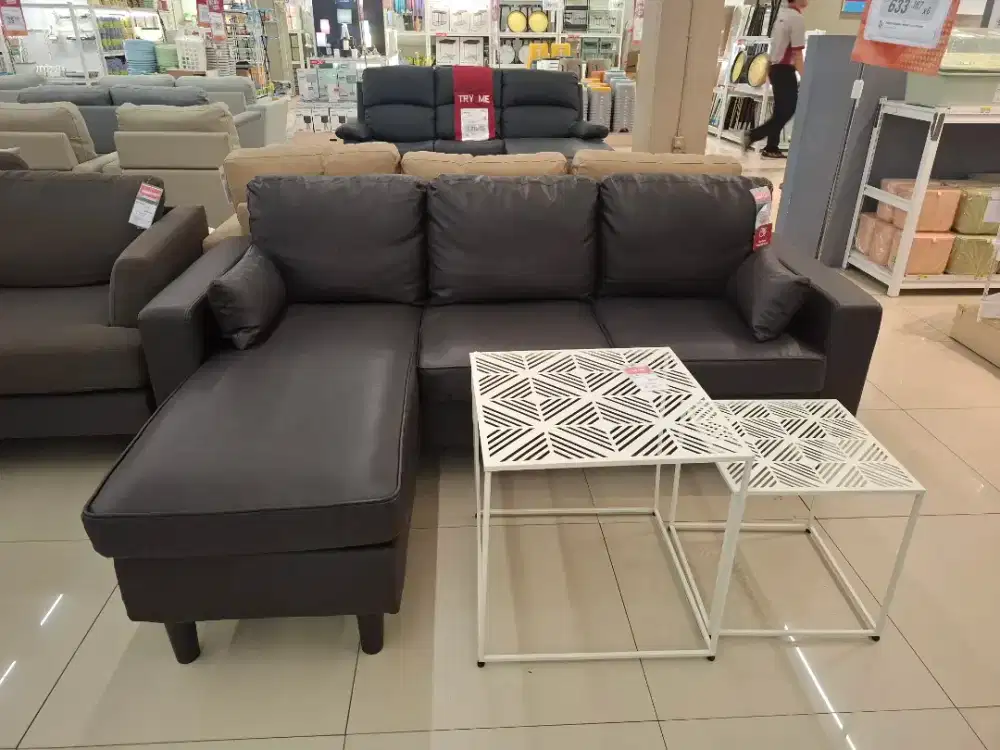 SOFA L KULIT DENGAN MEJA GRATIS KIRIM