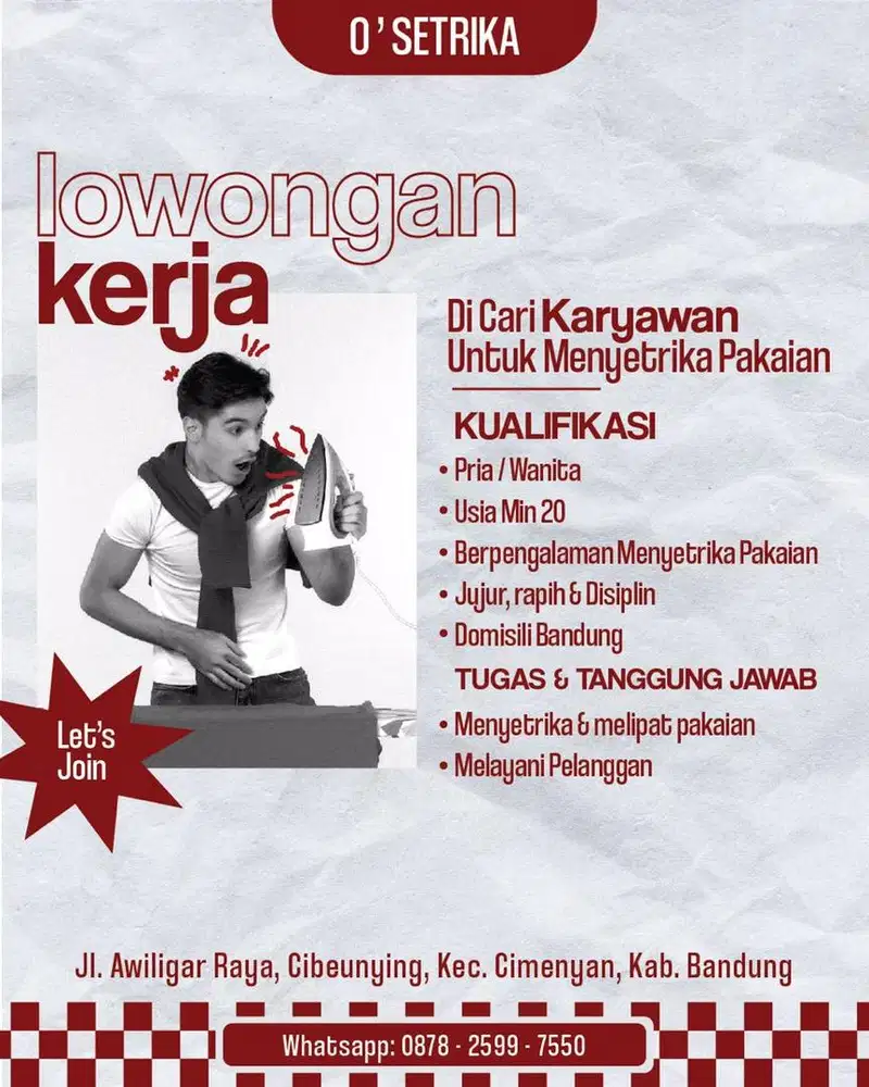 Loker Karyawan Setrika Uap