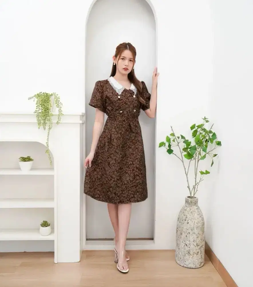 Dress Akari Premium - Dress Wanita Elegan Motif Emboss Kekinian