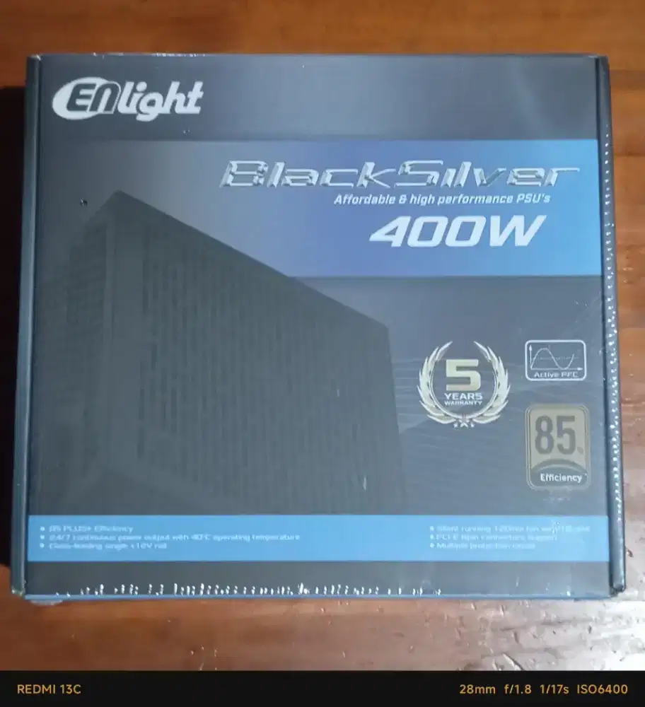 Power Supply PSU Enlight Black Silver 400 Watt 85+ masih segel plastik
