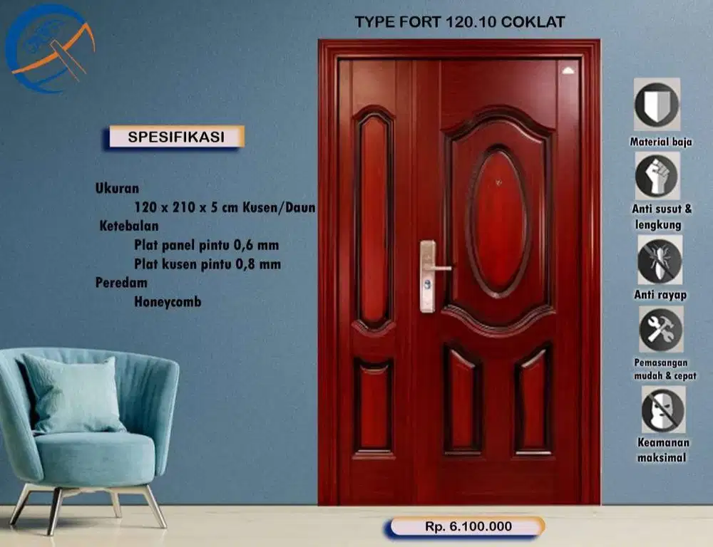 Jual Pintu baja Ms motif kayu kota Padang