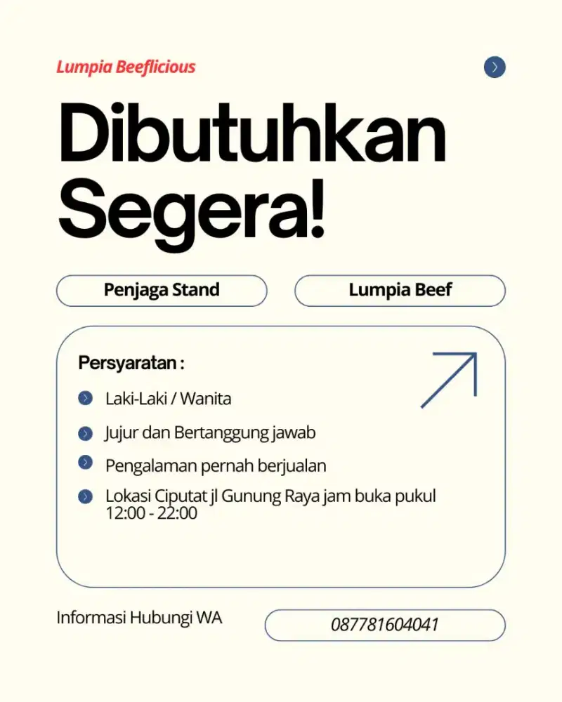 Lowongan Kerja Jaga Stand Lumpia Beef