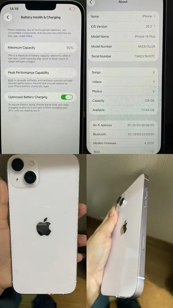 iphone 14 + inter 128 warna putih