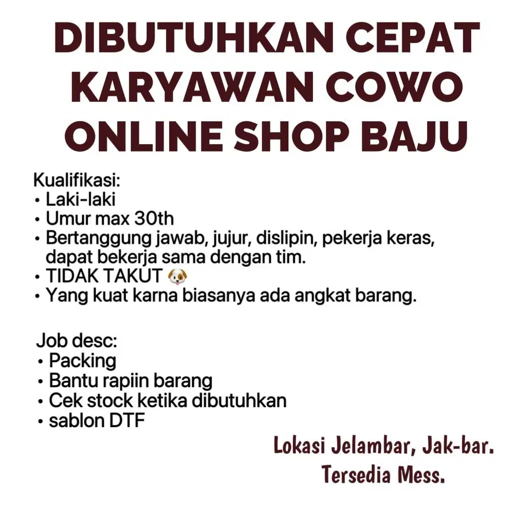 LOWONGAN KERJA COWO ONLINE SHOP