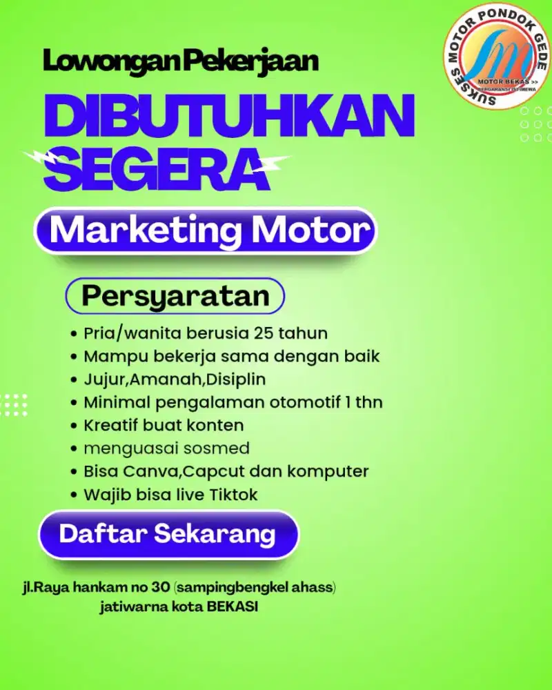 DI BUTUHKAN SALES/MARKETING OFFICE