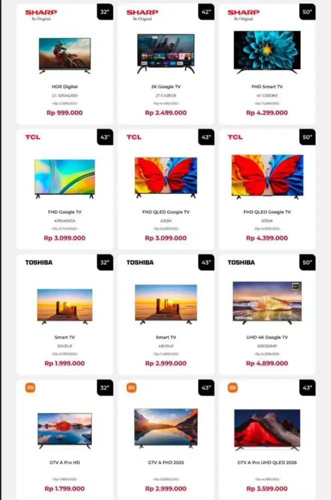 Smart TV 1 jutaan barang baru & bergaransi