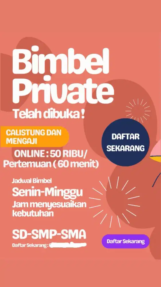 PRIVATE BIMBEL ONLINE CALISTUNG DAN MENGAJI 50.000/90 MENIT