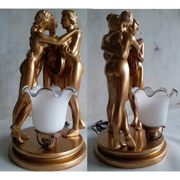 Vintage design European 3 Nude angels with glass flowers lamp era 50's