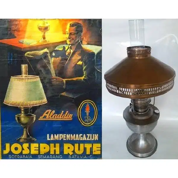 Vintage lampu minyak antik Joseph Rute Aladdin terbuat dari aluminium