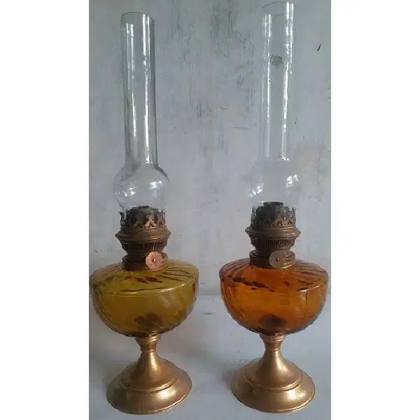 Antik - Art deco Lampu minyak Camerco dari kristal dan besi kuningan