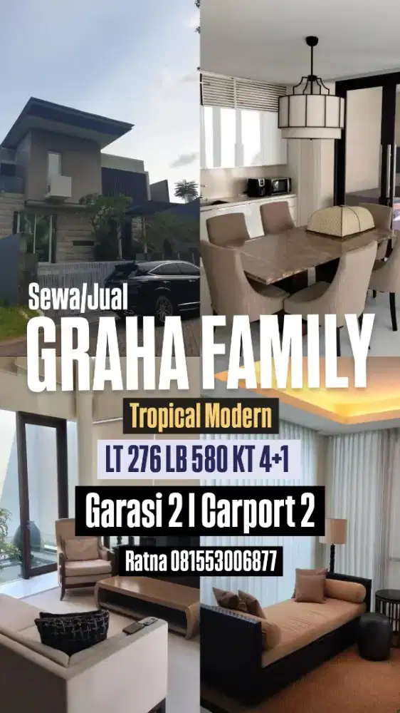 DIJUAL / DISEWAKAN RUMAH TROPICAL MODERN GRAHA FAMILY