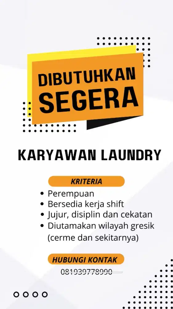 Lowongan Jaga Stan Laundry