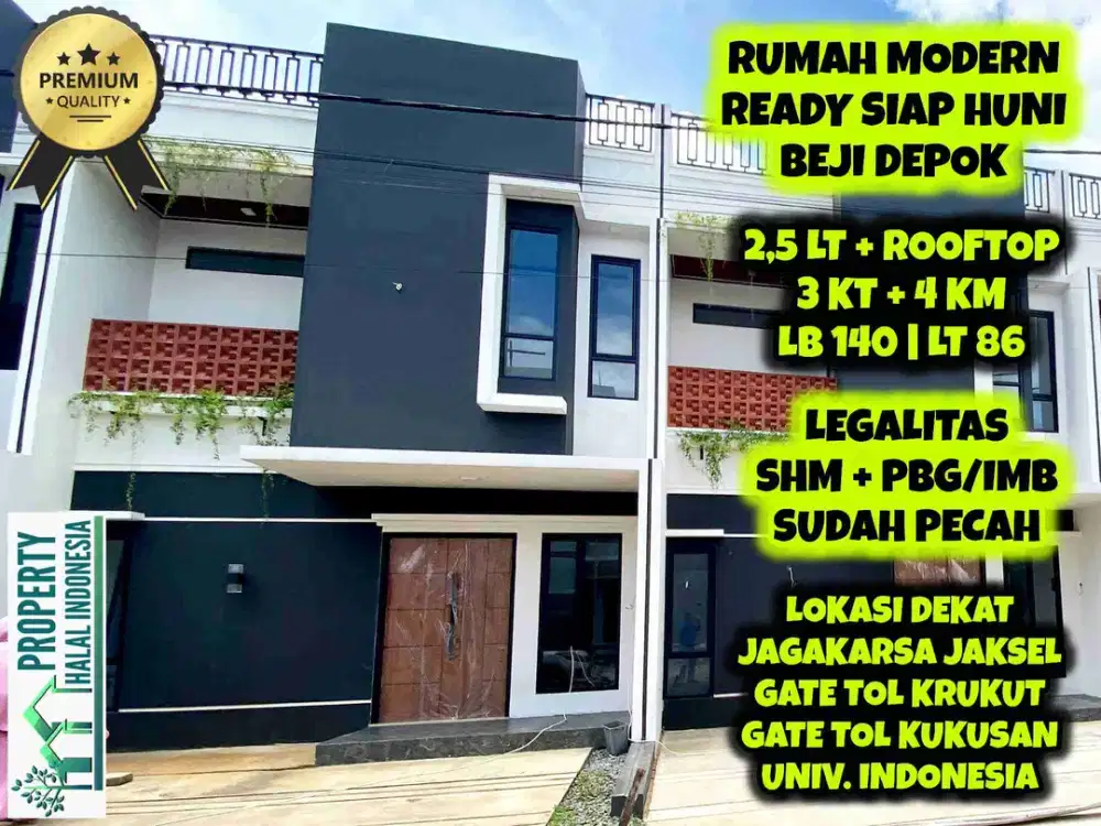 Jual Rumah Modern Siap Huni Ready SHM PBG Pecah Dekat Gate Tol Krukut Depok