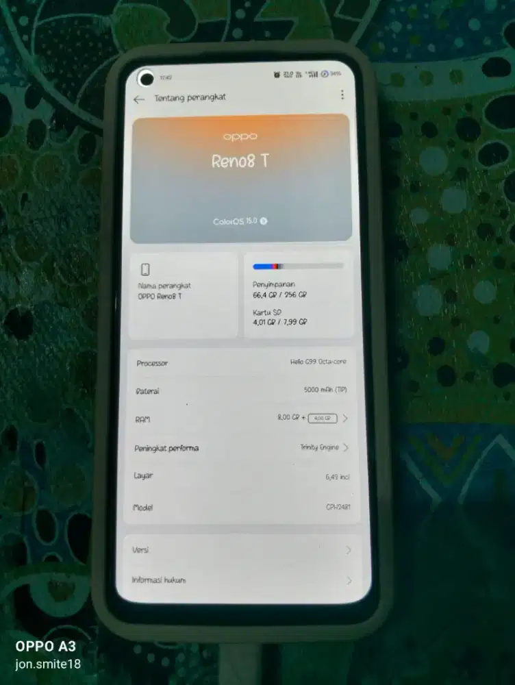 Oppo reno 8T 8+8/256 fullset