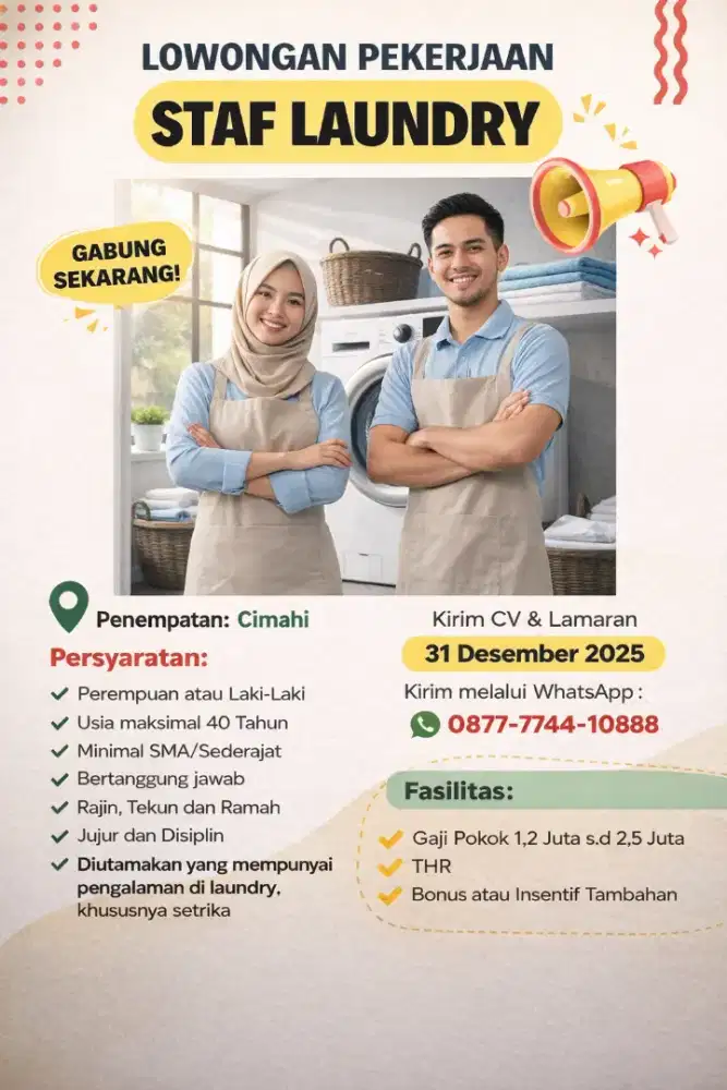 Pegawai Operasional Laundry (Cuci & Setrika)
