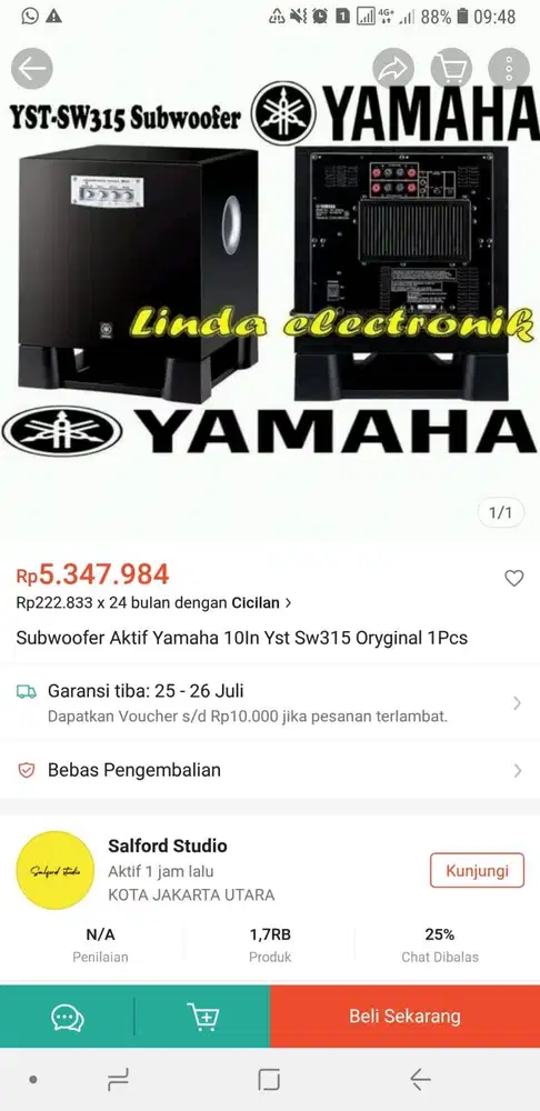 Yamaha YST-SW315 Active Subwoofer 10 Inch