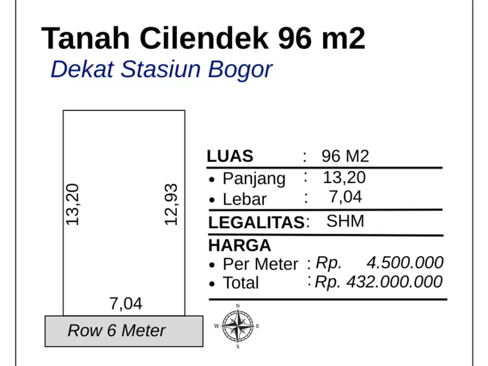Tanah Bogor Kota Luas 96 m2, SHM Siap Balik Nama
