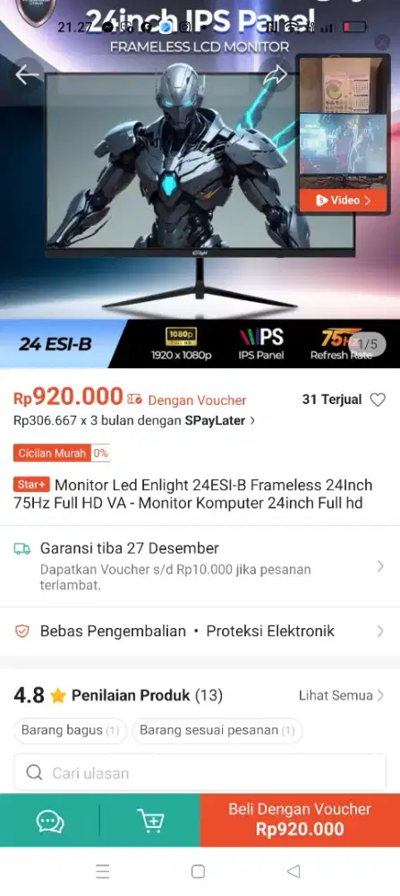 Layar lcd 24enlight esi black gress baru