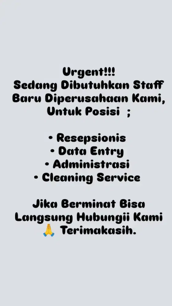 Lowongan terbaru diperusahaan kami