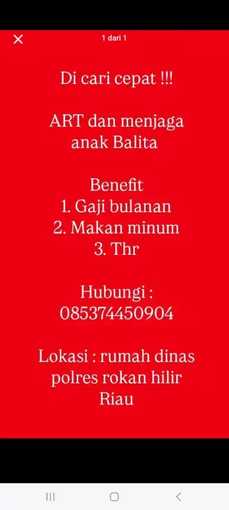 Dicari ART untuk jaga Balita