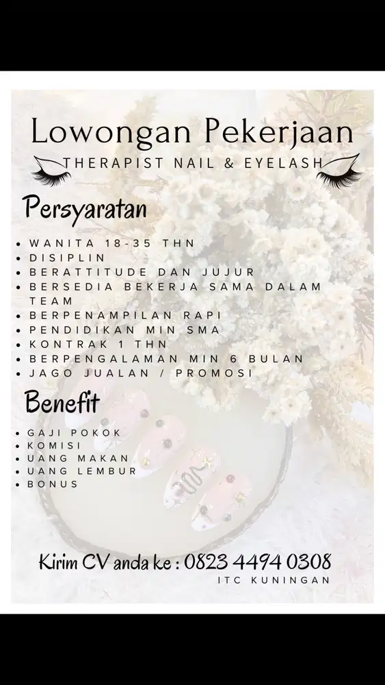 Lowongan Pekerjaan Terapis Nail dan Eyelash