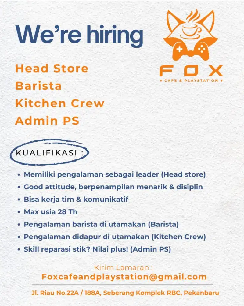 Butuh Karyawan untuk sekitaran jalan riau