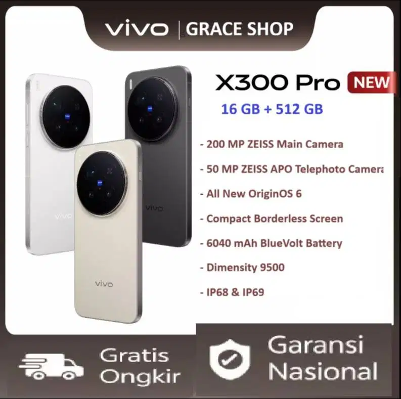 Vivo X300 Pro 16/512 GB - 200MP ZEISS Camera 4K 120fps - GARANSI RESMI