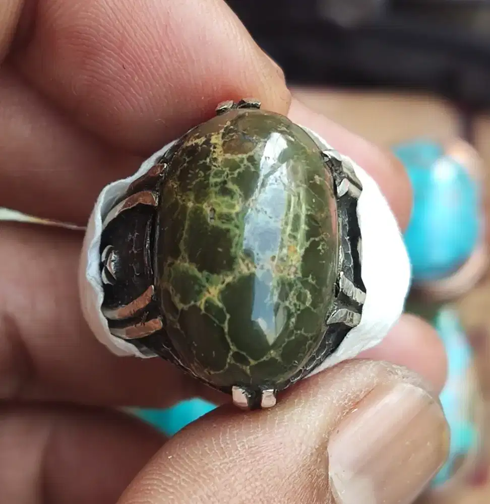 Top Pirus Persia Hijau Urat Emas Abdurrojak Perak Pesanan