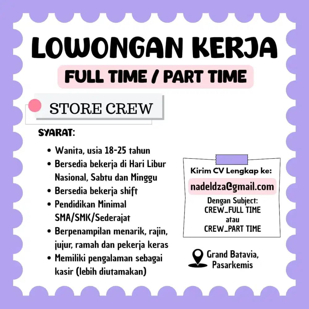 Lowongan Store Crew Kasir