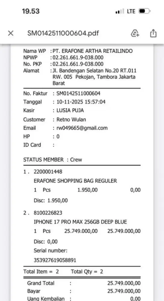 Jual Iphone 17promax 256 warna blue.