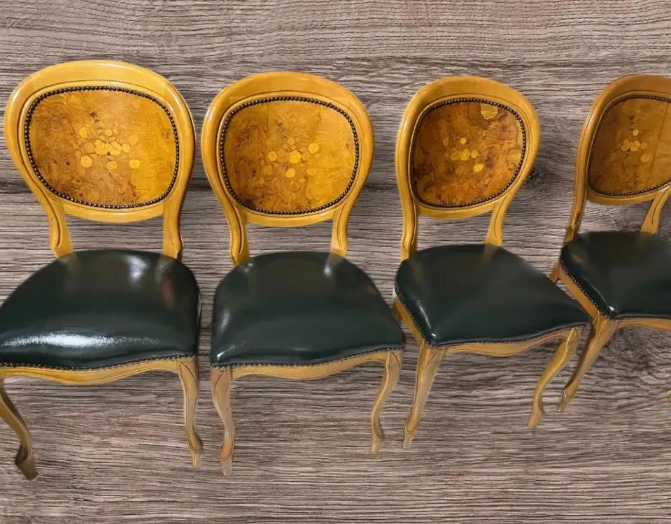 6 pcs kursi makan kulit asli leather inlay davinci