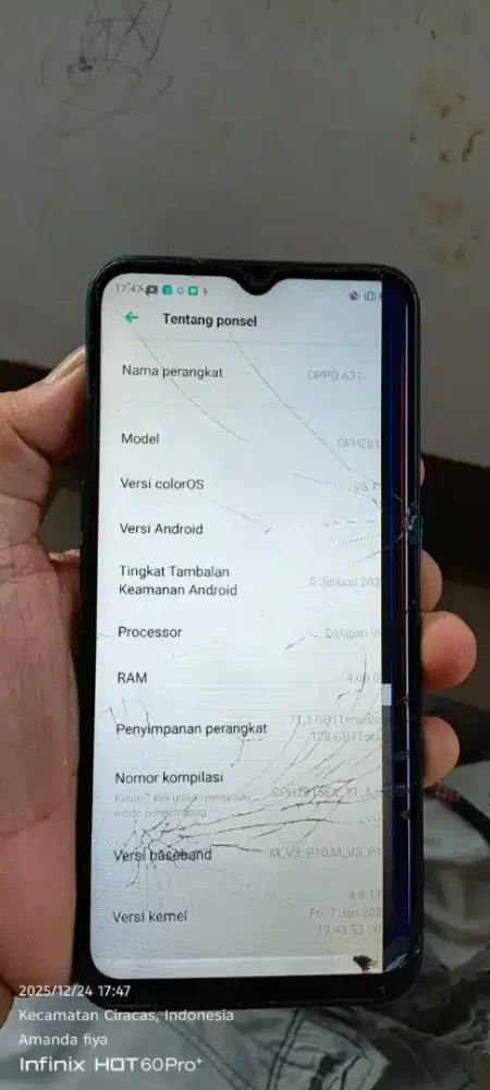 Opo  a31 resmi opo  4/128 mnus retak sma garis kya di fto