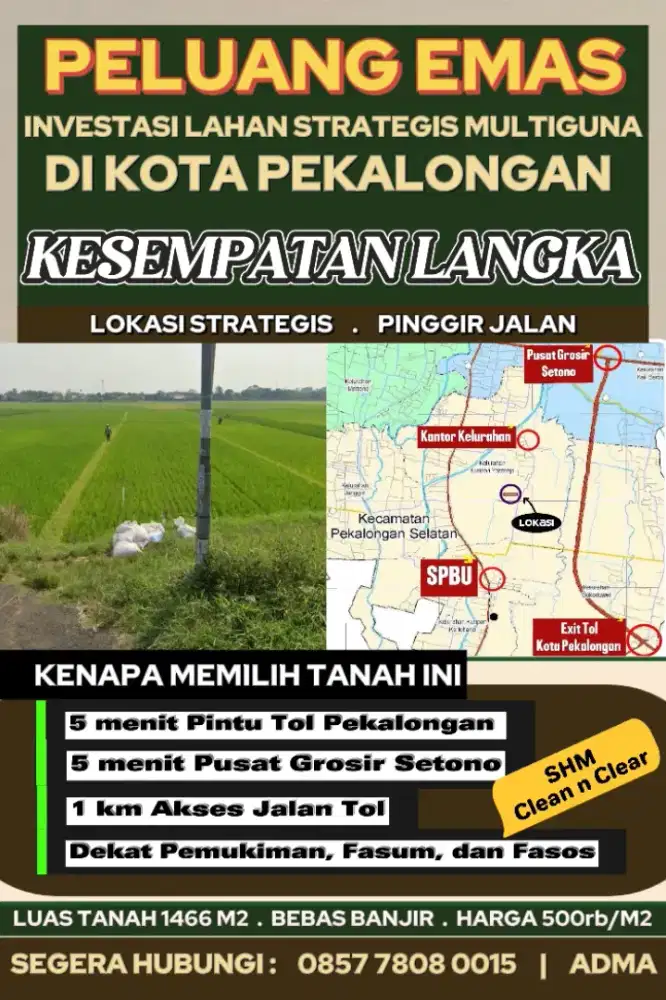 PELUANG INVESTASI LAHAN STRATEGIS MULTIGUNA DI JANTUNG KOTA PEKALONGAN