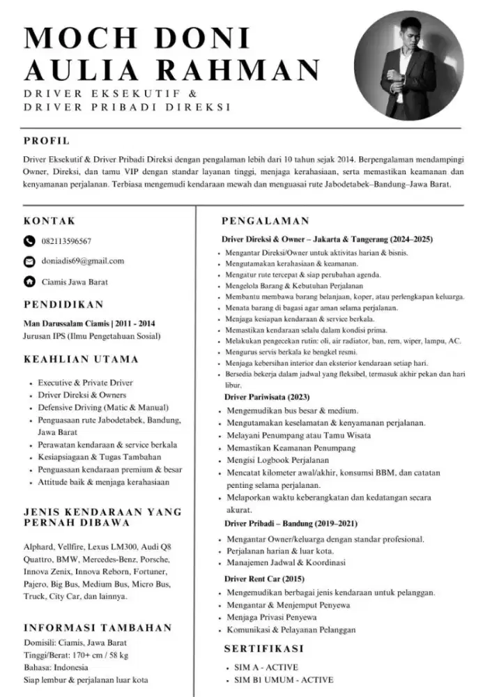 Mencari kerja sebagai driver pribadi