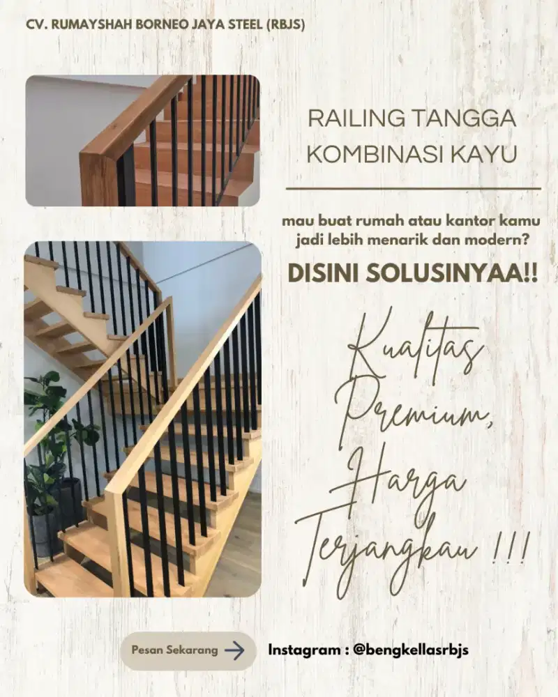 RAILING TANGGA KOMBINASI KAYU