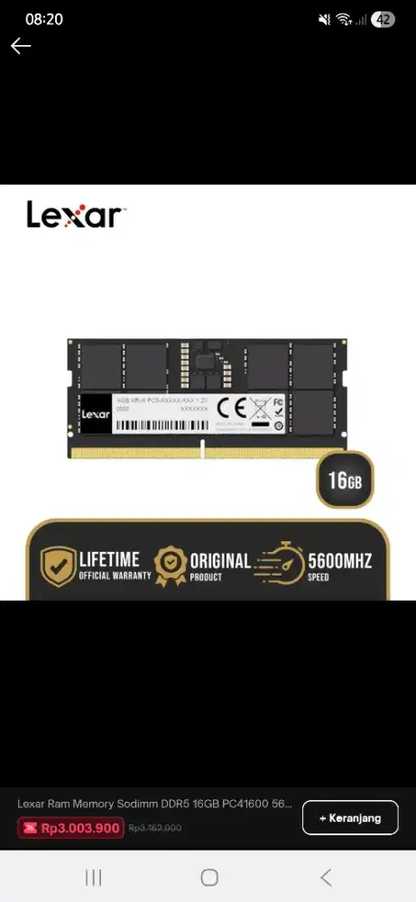 Ram lexar ddr5 16gb 5600mhz new