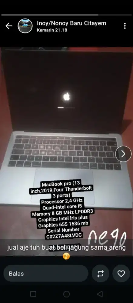 Jual macbook pro 13 inch 2019