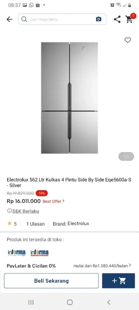 Electrolux kulkas 4pintu