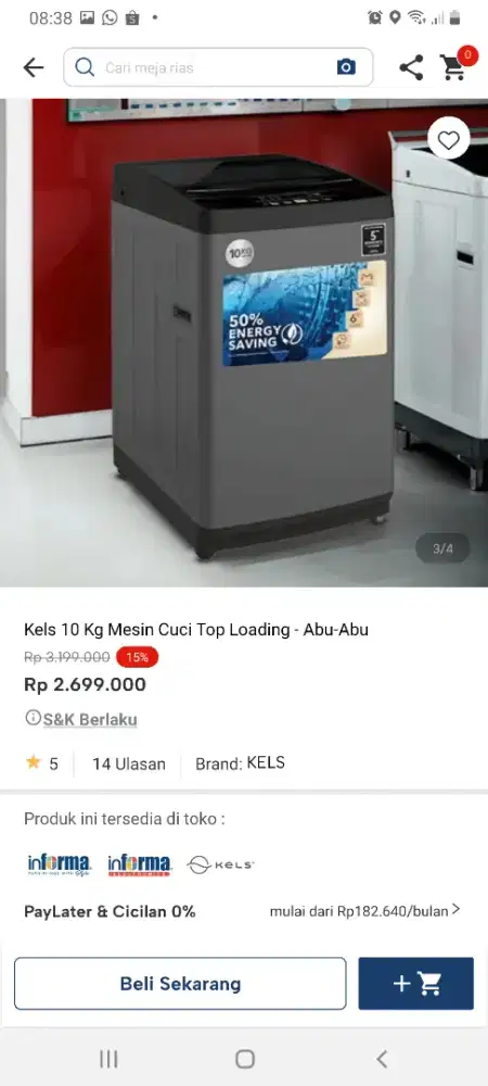 Kels mesin cuci toplaoding 10kg