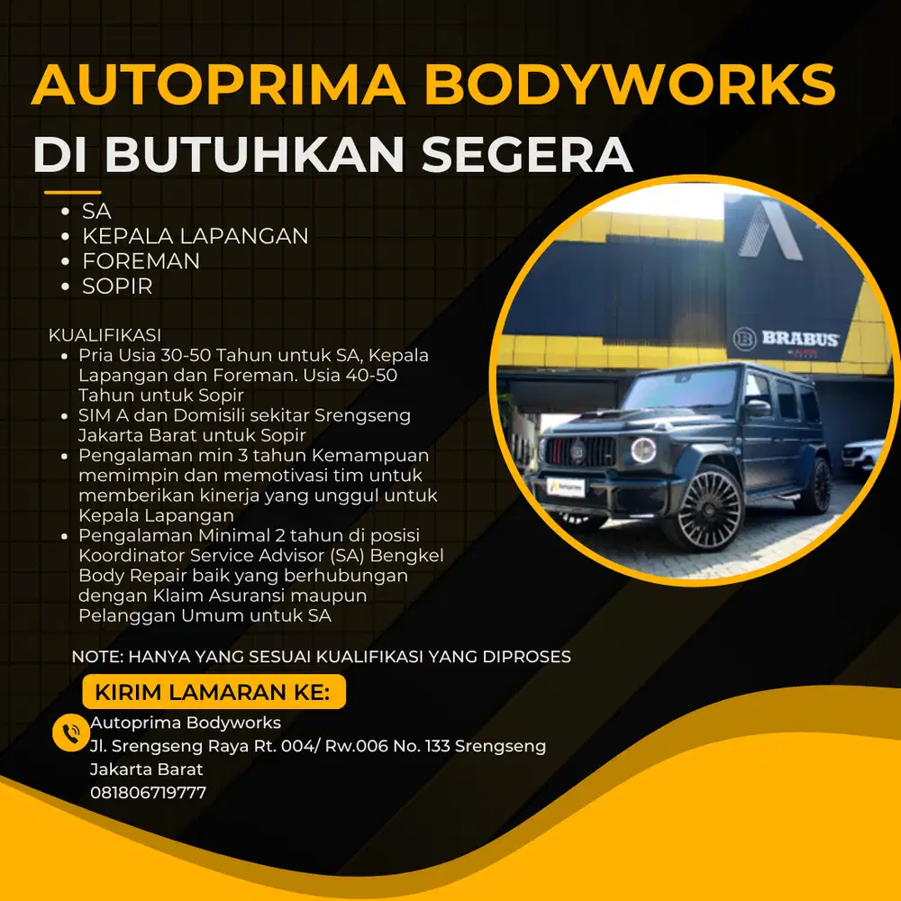 DI BUTUHKAN SEGERA SA, FOREMAN, KEPALA LAPANGAN DAN SOPIR