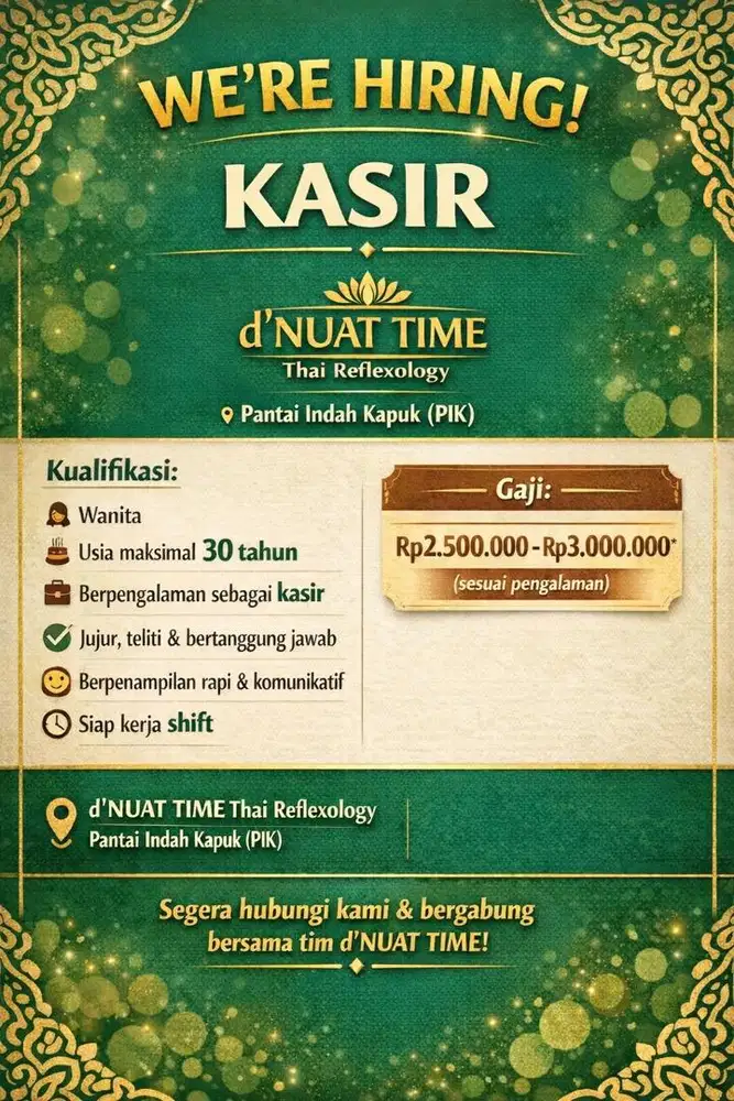 Loker Kasir Profesional di PIK