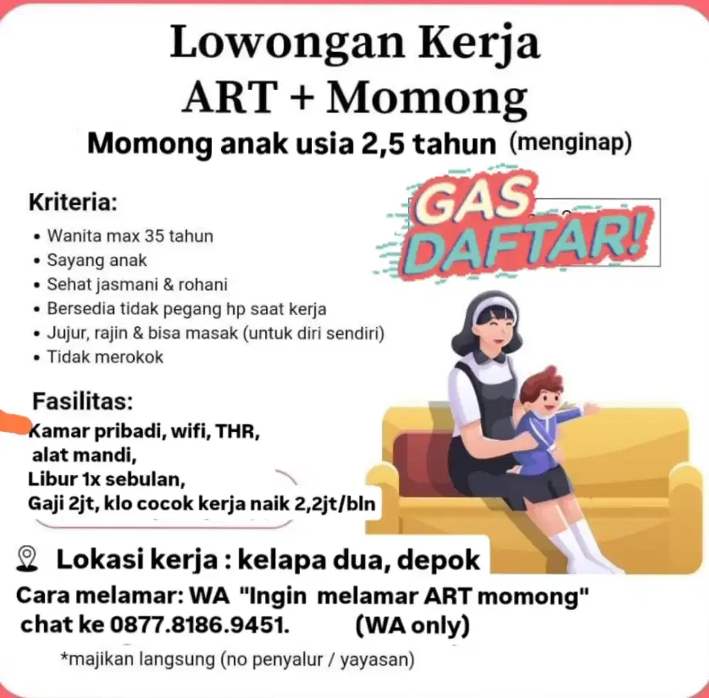 Lowongan kerja ART momong anak