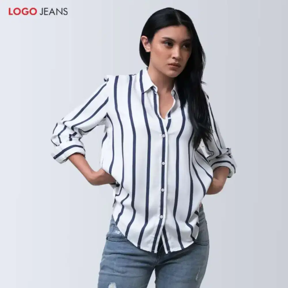 Kemeja stripe Logo jeans ori
