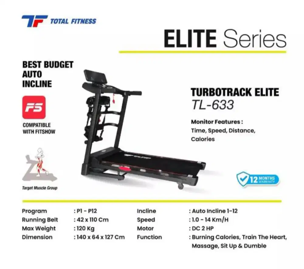 Treadmill Elektrik Total TL-633 2Hp, Auto Incline