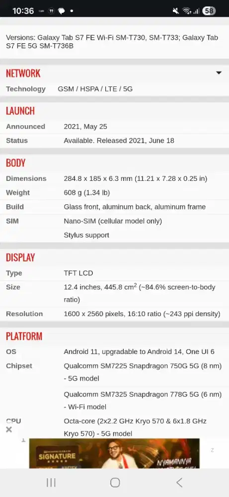 Samsung Galaxy Tab S7 FE