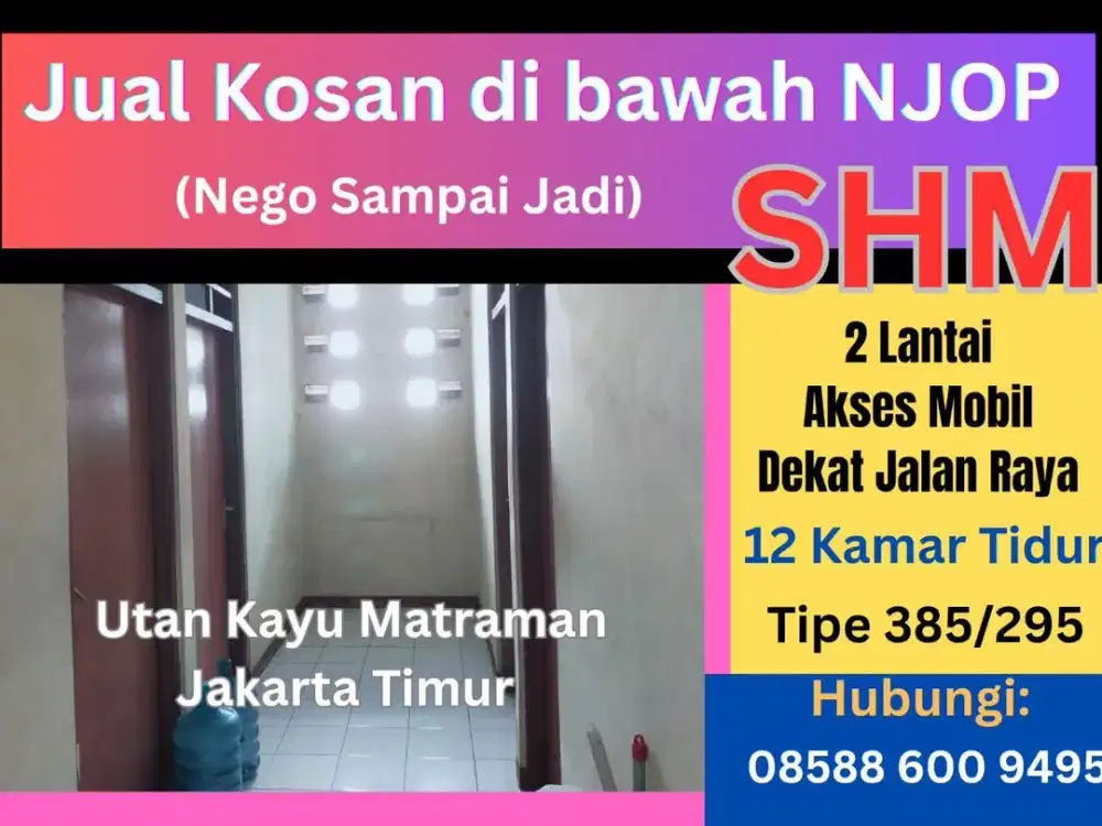 Jual Rumah Kost  Utan Kayu Matraman Jakarta Timur, SHM, Harga di Bawah NJOP, Akses Mobil, Dekat Jakarta Pusat, Dekat Jakarta Selatan, Nego Sampai Deal