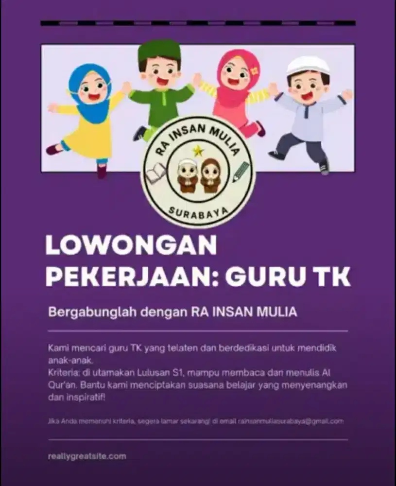 Dibutuhkan Guru PAUD/TK ISLAM Perempuan